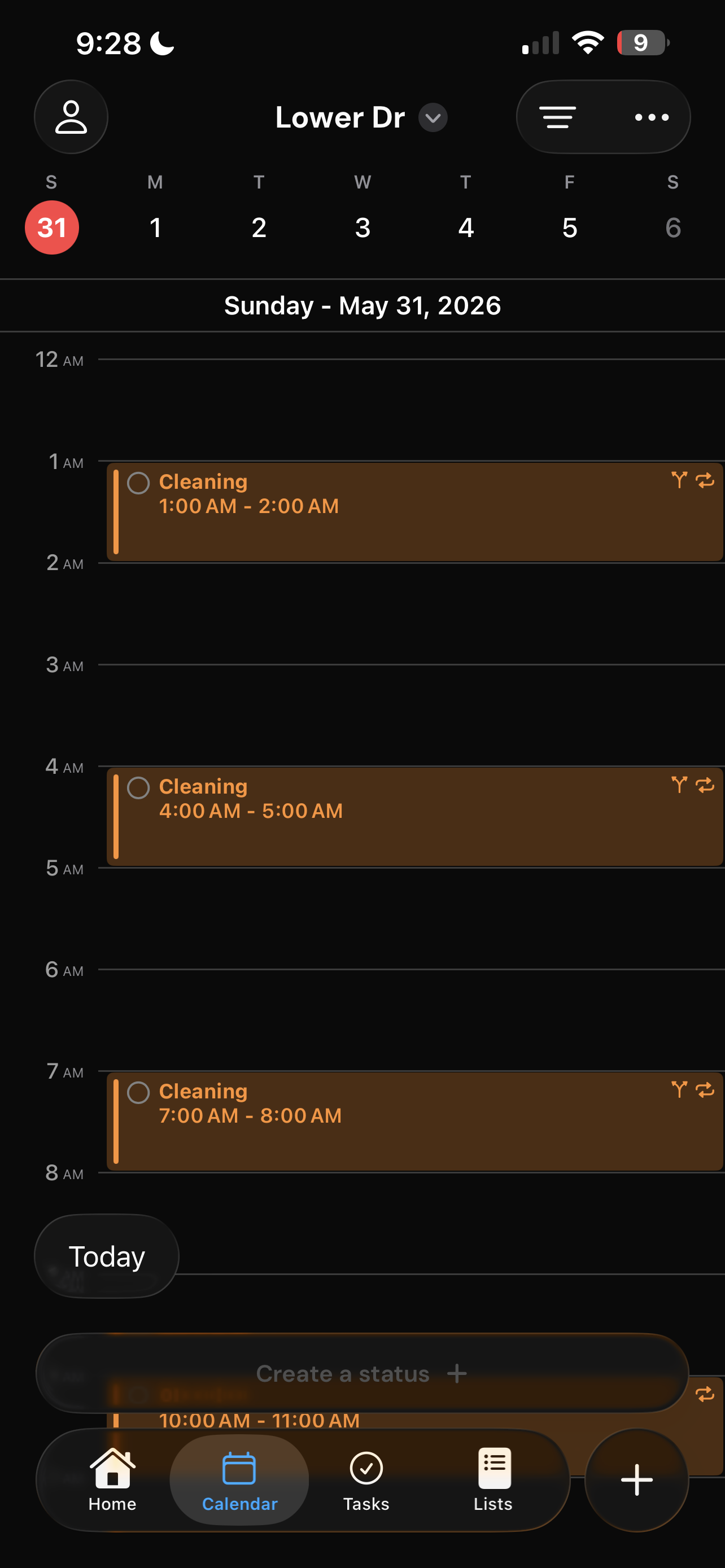 RoomAid day-timeline calendar screenshot